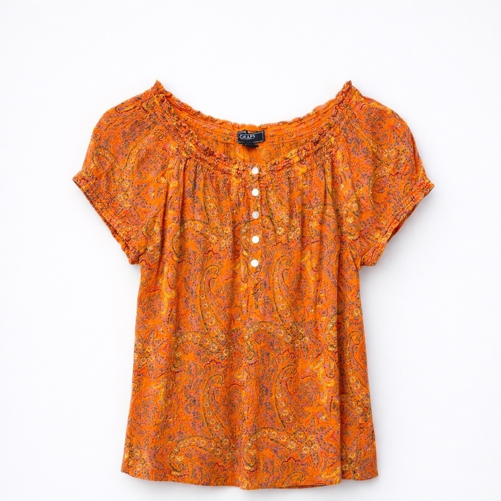 Chaps Orange Paisley Short Sleeve Shirt (129)